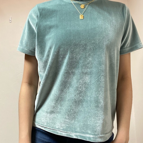 Madewell velvet aqua mockneck top - Picture 3 of 3